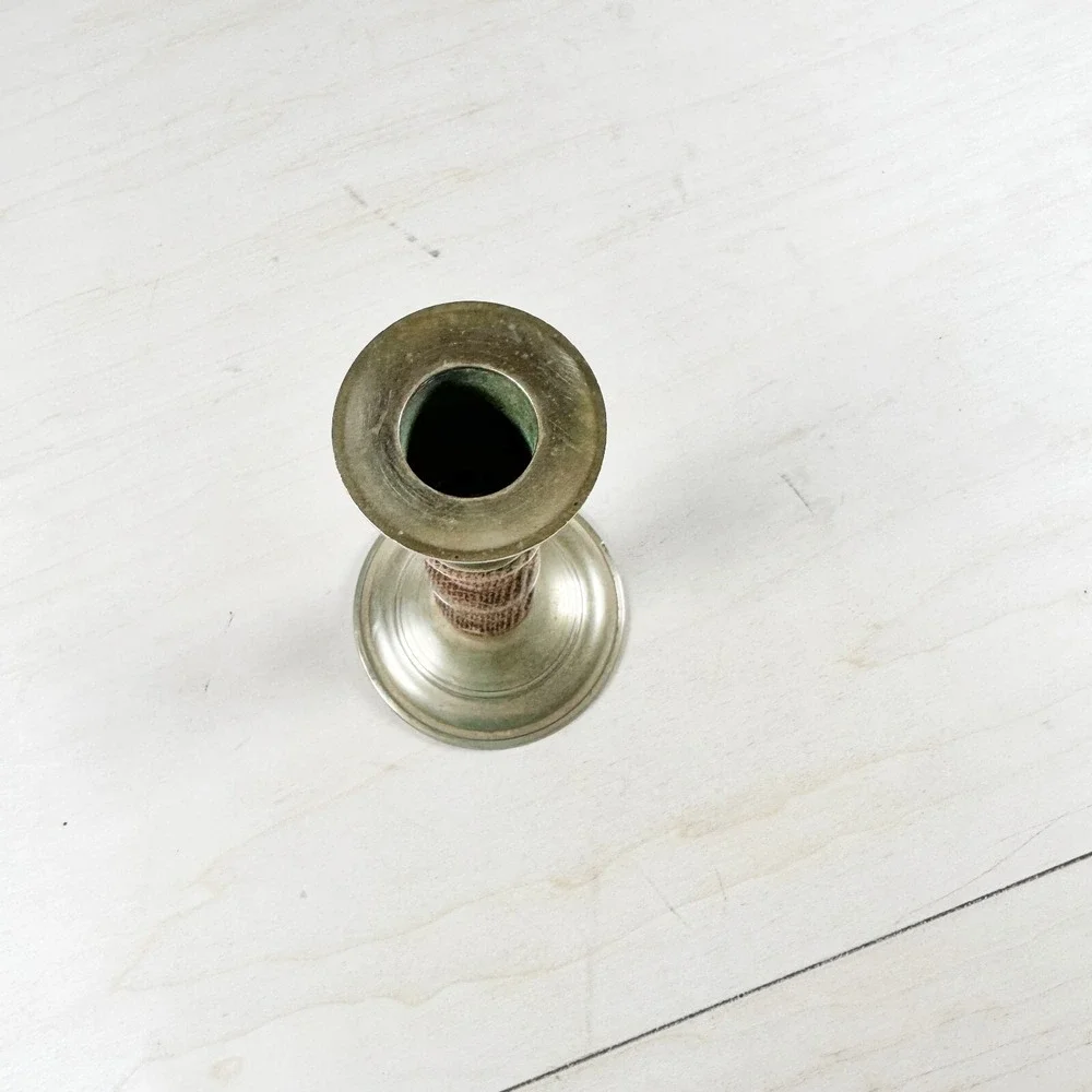 Vintage Wood & Brass Tigerwood Candle Stick Holder MCM Retro‎ Decor Mod